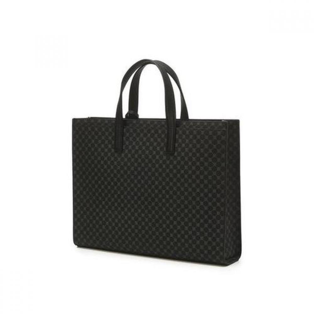Daks Black Leather Tote Bag With Logo Pattern Dbba2e601bk