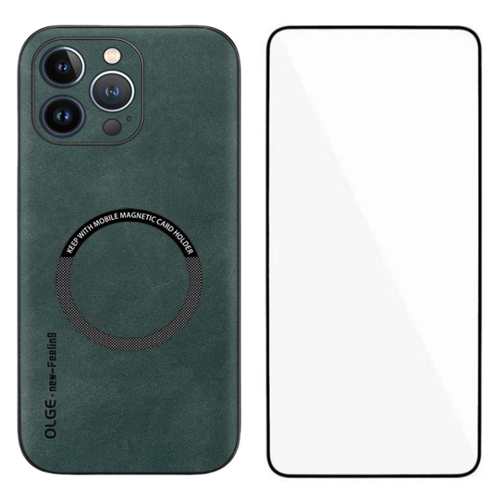 For iPhone 14 Pro Max Magnetic Case with Tempered Glass Film PU Leather+TPU Phone Cover Precise Cutouts