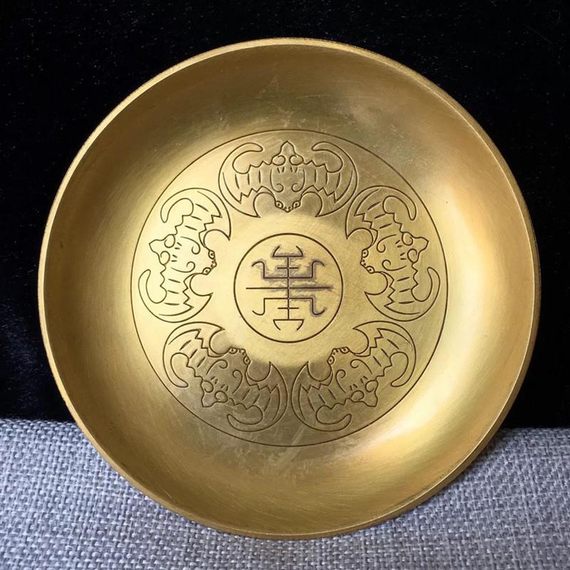 Buddhism Copper Plate 18cm Auspicious Tibetan Brass Engraving Dish Worship For Buddha Fruit Tray Desktop Home Gift Decorative