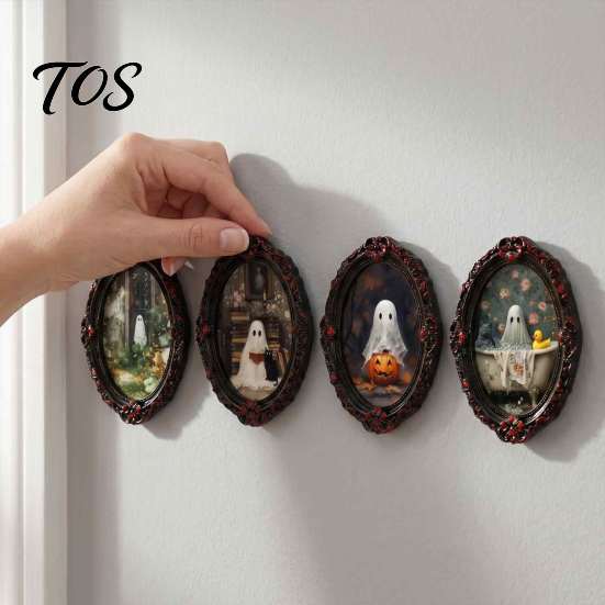 Dark Academia Kitchen Accessories Retro Gothic Halloween Refrigerator Magnet, Distressed Oval Photo Frame Frige Magnets, Vintage Skeleton Fridge Decor
