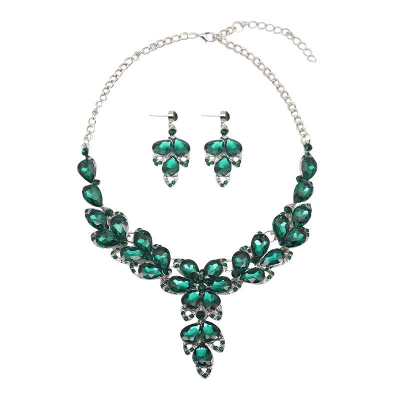 Jewelry Crystal Gemstones Flower Clavicle Necklace Earrings Set Dress Women'S Banquet Accessories