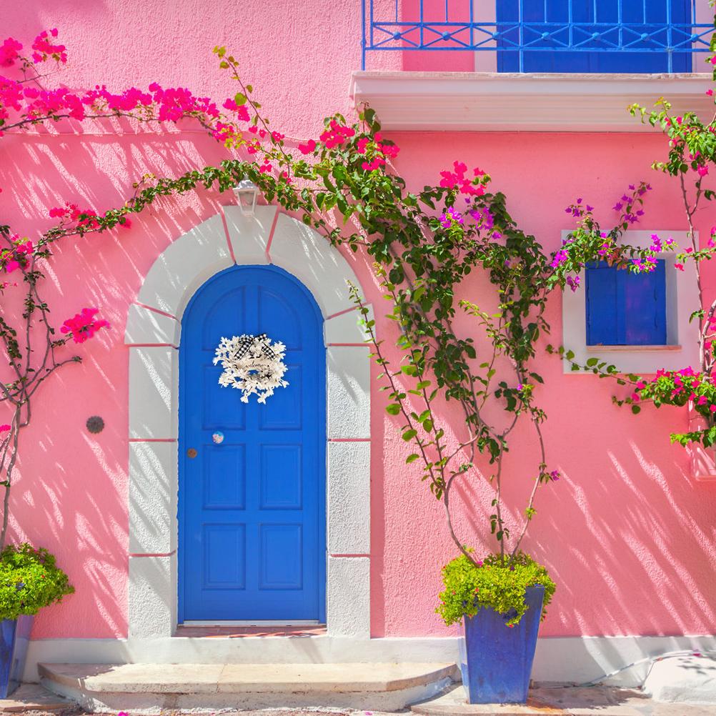 Artificial Flower Wreath White Dogwood Hanging Wreath Welcome Wreath DIY Decor for Front Door Home Wall Porch Patio