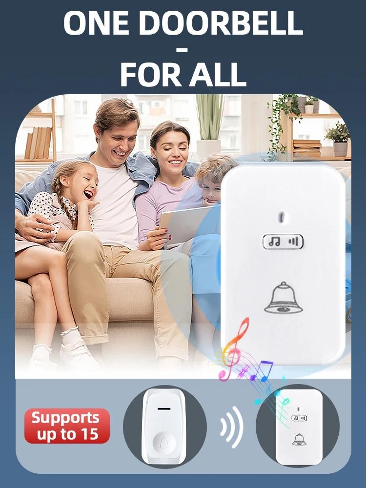 Беспроводной радиочастотный 433 МГц комплект дверного звонка с питанием от батареек EU/US Дальность действия 100 м Дверной звонок с несколькими мелодиями для дома, больницы, помощи пожилым людям