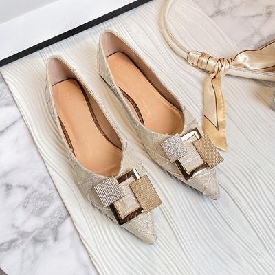 Мода Новая мода Металлическая пряжка балетки женские острый носок хрустальная подвеска офисная обувь женские лоферы на мягкой подошве большого размера 43