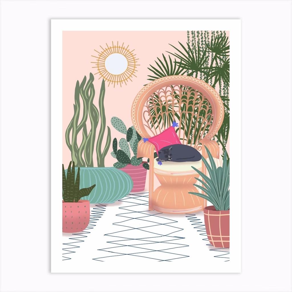 Boho Art Черный Кот Тропические Растения Плакат Холст Картина Милое Животное Скандинавская Настенная Картина Для Современной Гостиной Домашнего Декора