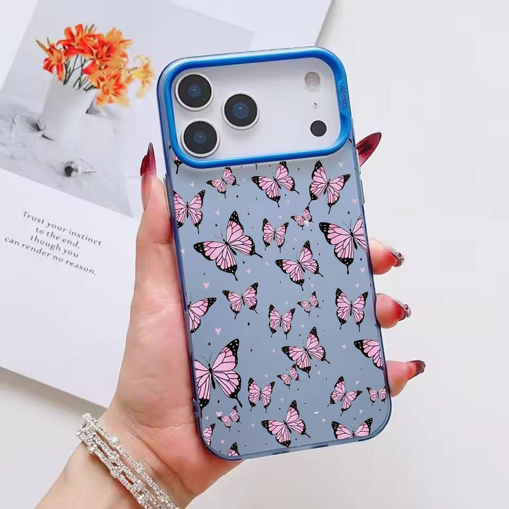 colorful Beatiful Butterfly Phone Case For iPhone 17 16 15 14 13 12 11 Pro Max Plus Silver candy Matte Cover