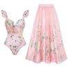 2024 New Swimsuit High-End Design 2Pcs Floral Print Ruffle Slimming Holiday Sexy Summer One Piece Swimsuit for Women