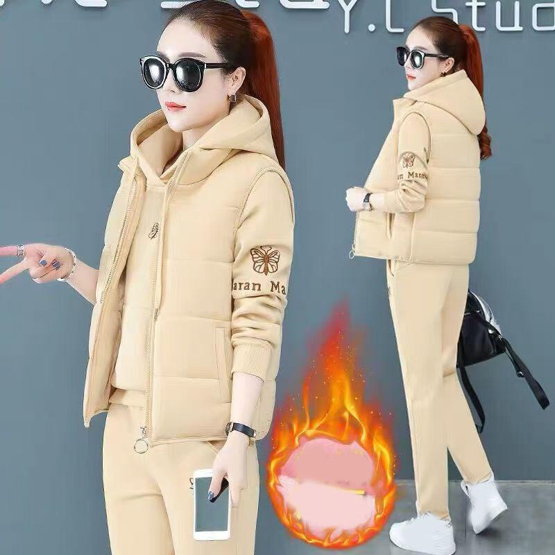 Осенне-зимний комплект из трех предметов для мамы, а также утолщенный бархатный спортивный костюм, свитер, жилет, повседневный костюм из трех предметов