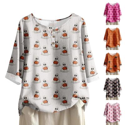 Женская мода повседневная хэллоуинская принтованная блузка с длинным рукавом и V-образным вырезом
