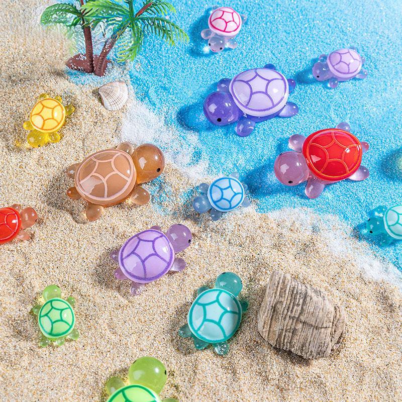 20-Pack Luminous Mini Resin Turtle Statues for Ocean Theme Party Decorations and DIY Garden Micro Landscape Bead Crafts