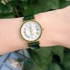 Luxury Women's Diamond-Set Quartz Watch Vintage Roman Numeral Dial 3ATM Waterproof Genuine Leather Strap for Daily Wear
