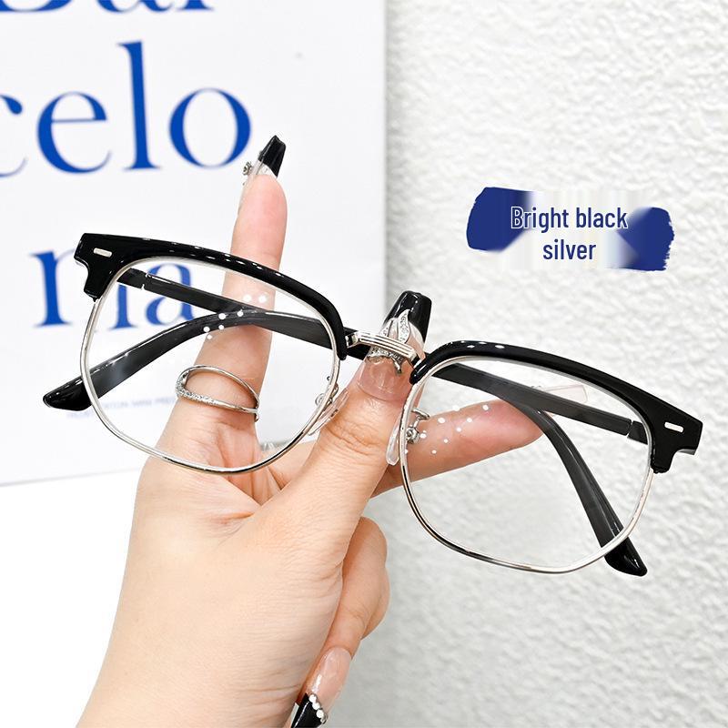 Stylish Half-Frame Myopia Glasses: High-Appeal Blue Light Blocking Glasses for Commuting Students