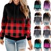 Ladies Hooded Plaid Print Long Sleeve Sweatshirt Loose Women Drawstring Sweatshirt