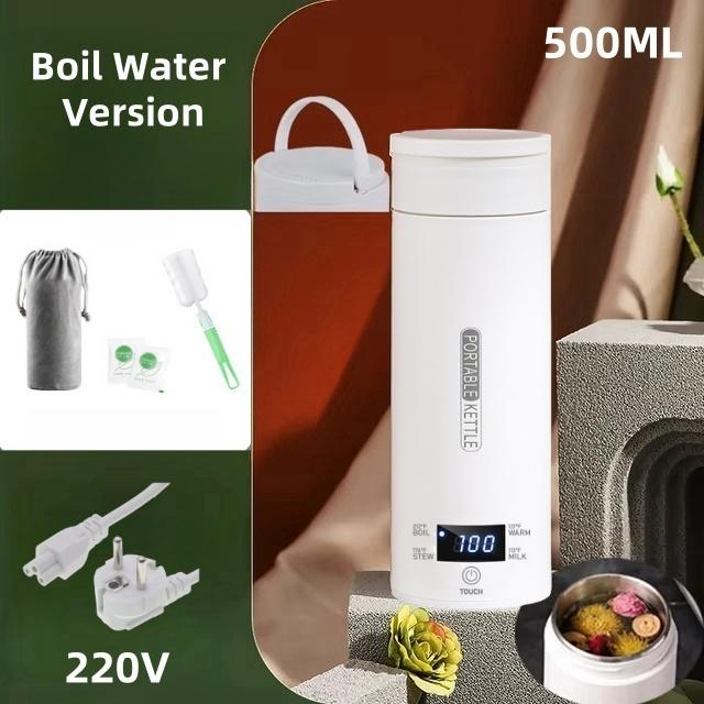 Новый портативный электрический чайник объемом 500 мл, бутылка для кипячения воды, чашка для тушения, дорожный смарт-чайник, регулировка температуры, чайники 304, нагревательная чашка