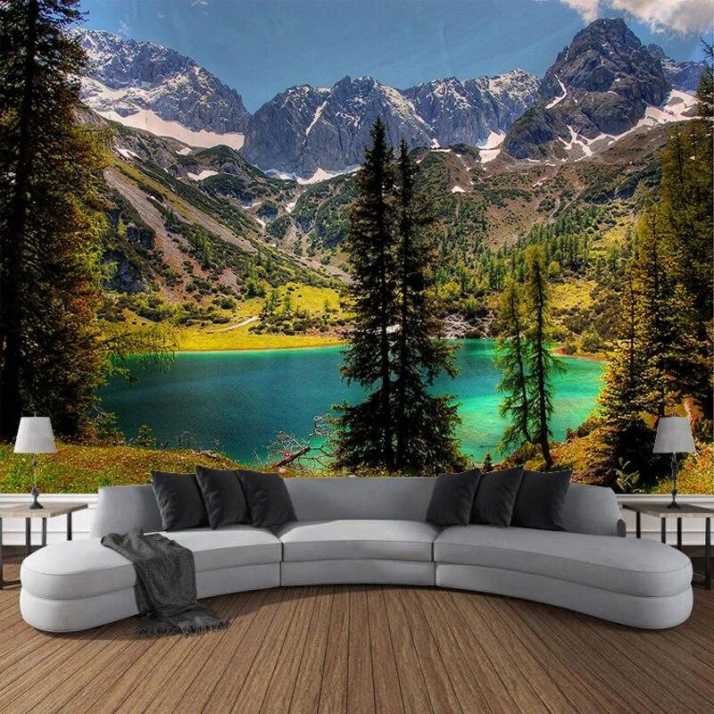 Природные горы, озеро, хвойное дерево, пейзаж, гобелен, настенное украшение для спальни, гостиной, дома
