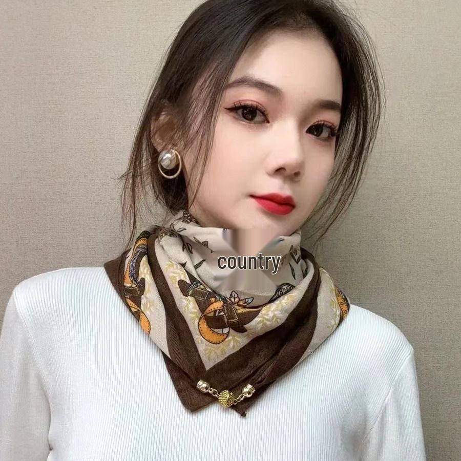 Женский шелковый шарф с магнитной застежкой: Универсальный квадратный платок, хлопково-льняная защита шеи, универсальная треугольная подвеска-шарф на шею.