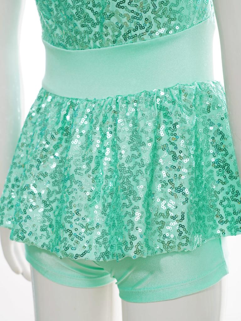 Kids Sleeveless Sequined Dancewear Gymnastics Leotard Girls Ballet Figure Skating Dress Modern Rave Jazz Dance Costume