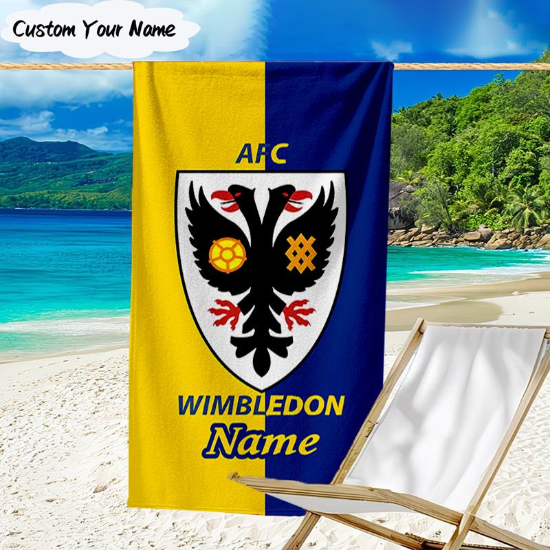 1PC Custom Name Beach Towel Wimbledon Football Club Crest Beach Towel, Suitable for Camping, Travel, Beach Accessories, Super Absorbent, Family Gift
