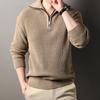 Men Fall Winter Sweater Lapel Loose Half Zipper Long Sleeves Mid Length Solid