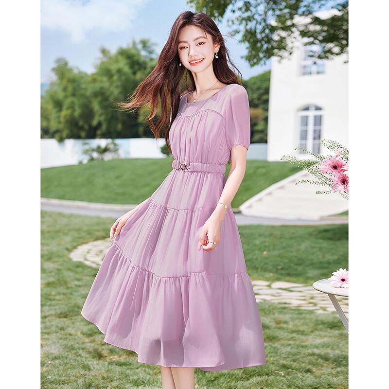 Sishuinianhua Women's Elegant Short Sleeve Midi Dress