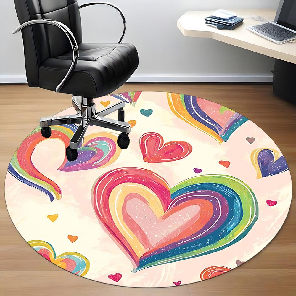 1pc Rainbow Hearts Decor Office Round Rug, Non-slip, Soft and Durable Office Rug for Interior Decoration, Perfect for Office, Beautiful Decoration yy2