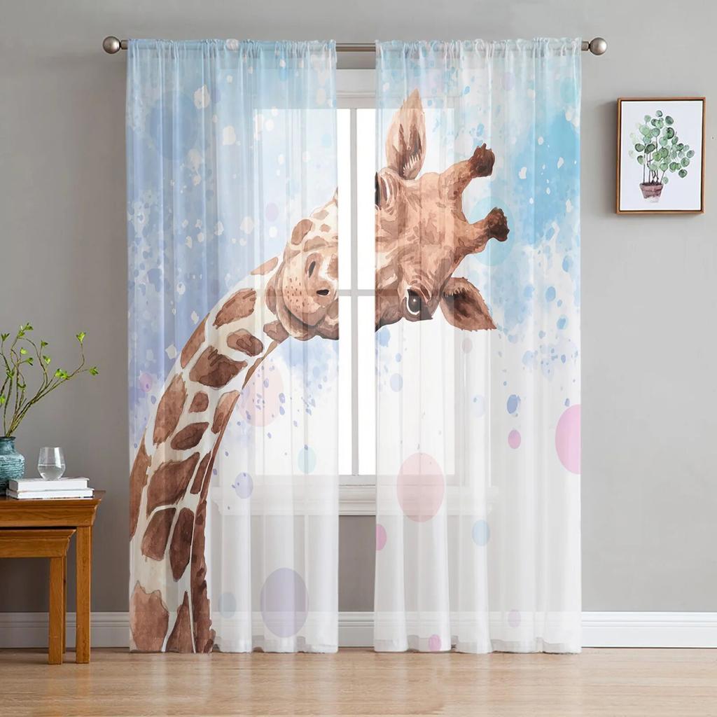 Animal Giraffe Probe Window Treatment Tulle Modern Sheer Curtains for Kitchen Living Room the Bedroom Curtains Decoration