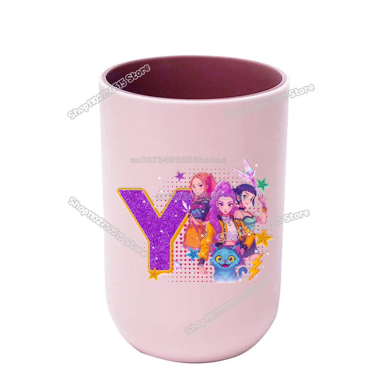 KPop Demon Hunters Letter A-Z Kids Toothbrush Cup Rumi Mira Zoey Girl Washing Mouth Mugs Water Cup Bathroom Toothbrush Holder