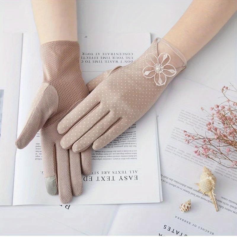 Кружевные перчатки для защиты от солнца, летние женские уличные хлопковые перчатки для сенсорного экрана, тонкие дышащие, короткие перчатки для вождения и велоспорта