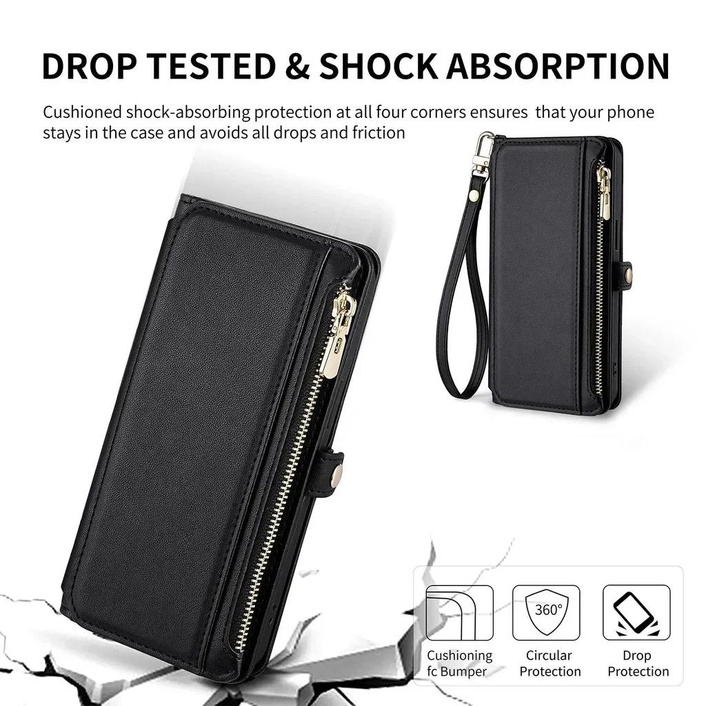 Long Strap Crossbody Leather Case For Google Pixel 10 Pro XL Pixel 9 Pro 9A 8 8A 7 7A 6 6A Zipper Wallet Card Stand Phone Cover