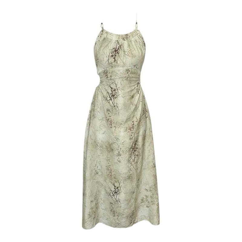 Летнее платье-майка халтер 2024: Женское элегантное длинное платье с вырезами на талии