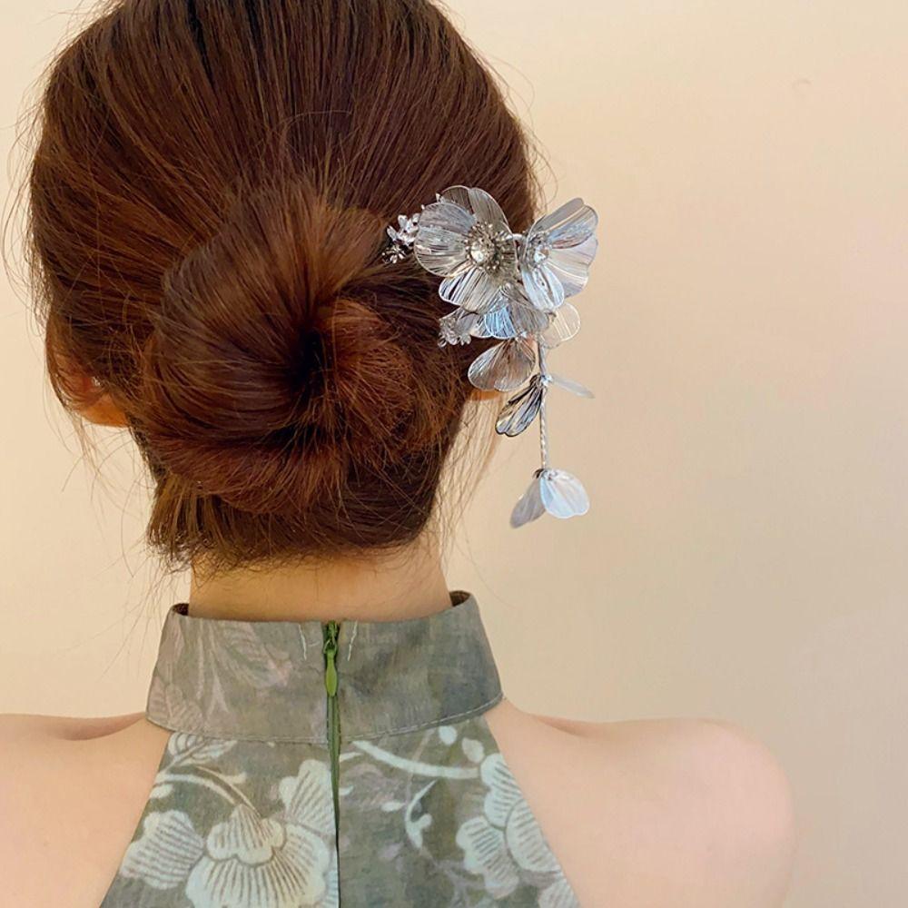 Tassel Metal U Shape Hair Stick Flower Hanfu Hairpin Classical   For Girl