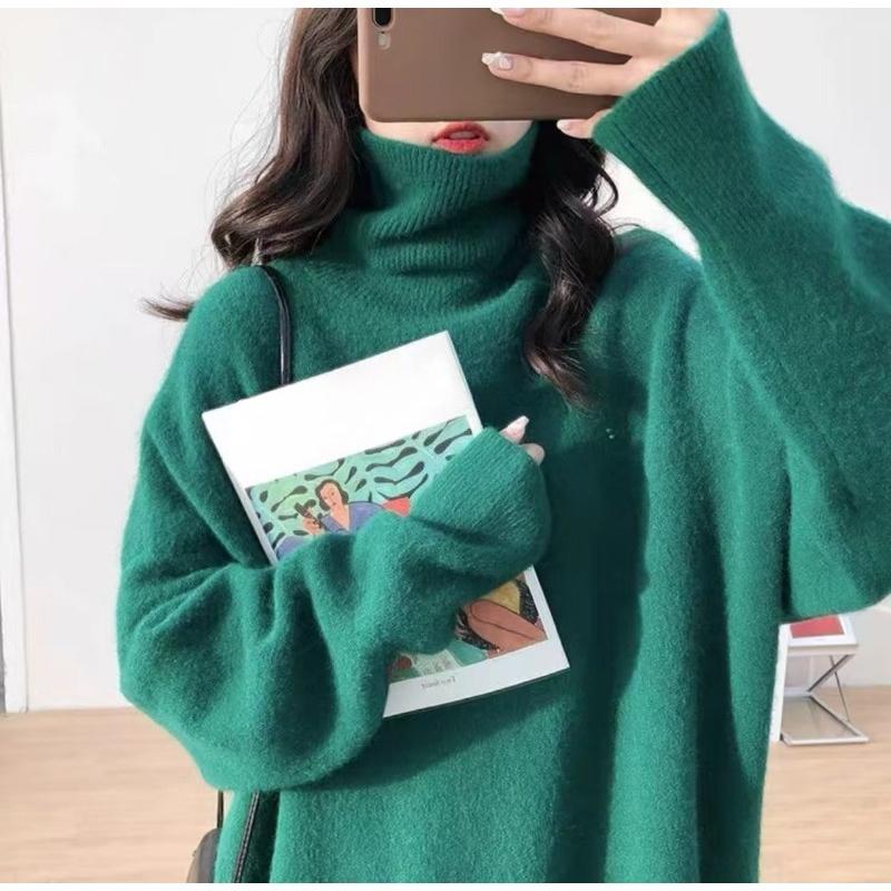 Мягкий липкий свитер с высоким воротом, женский свитер больших размеров, осень и зима, удобный свободный простой вязаный свитер