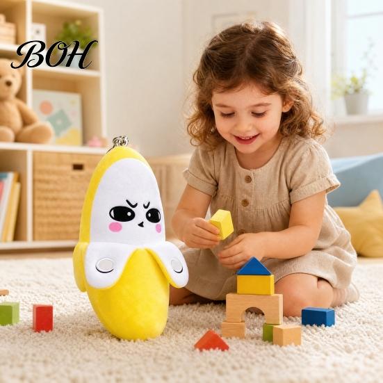 Banana Peel Interactive Plush Musical Toy, Fruit Sensing Metronome with Sounds, Sound Toy for Kids, Cute Motion Sensor Keyring Gift Music
