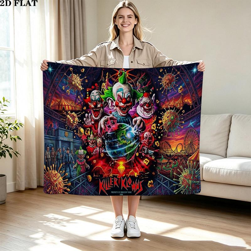 Killer Clown Horror Print Flannel Blanket High Quality Warm Comfortable Cover for All Seasons Perfect for Gifts Home Decor