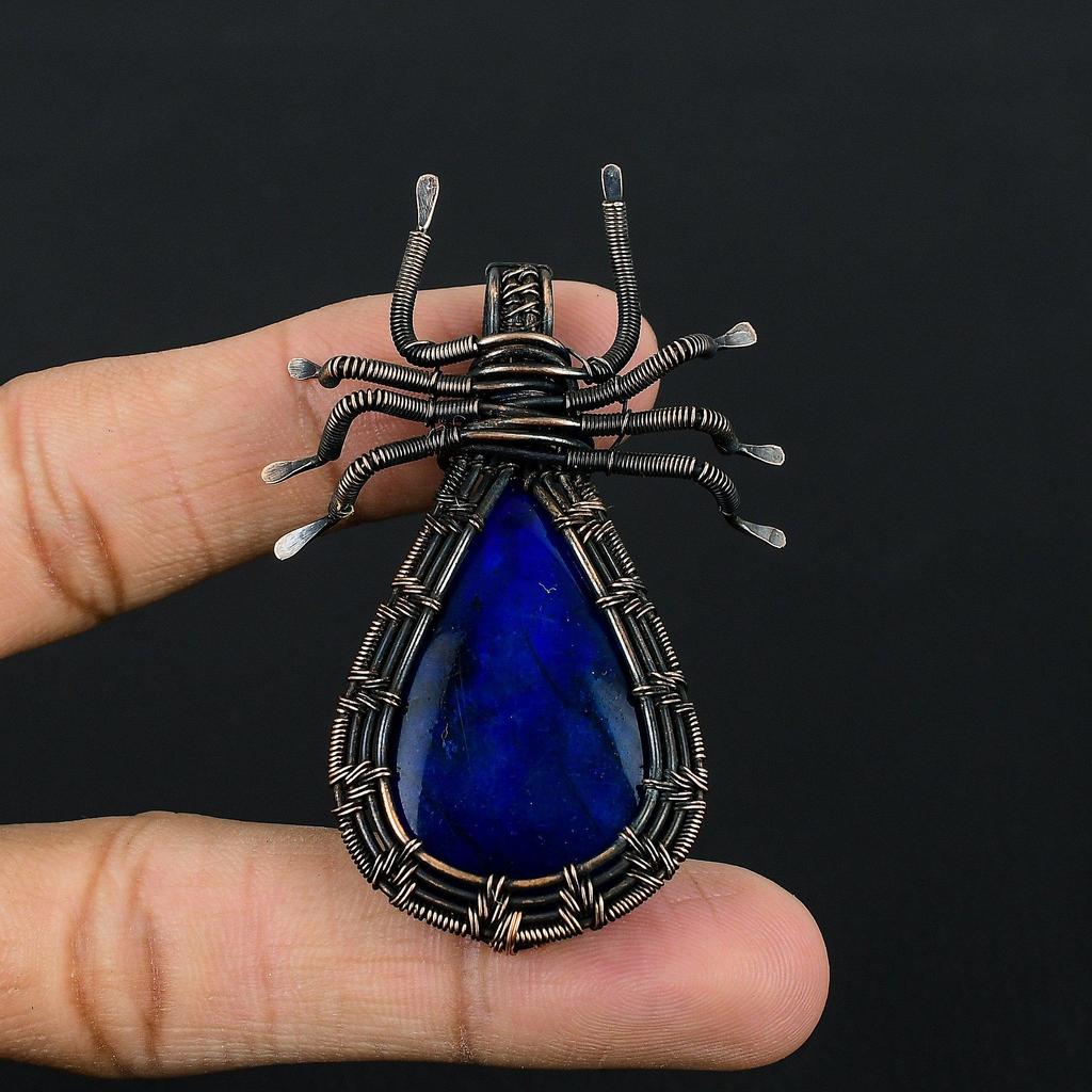 Blue Flash Labradorite Handmade Pendant, Natural Gemstone Jewelry, 999 Copper Wire Wrapped Pendant Jewelry, For Gift