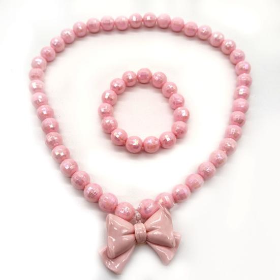 1 Set Princess Gift Necklace Bracelet Set Adorable Bow Candy Color Eco-friendly Bow Necklace for Girls