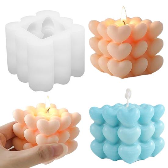 Куб в форме сердца, свеча, форма ручной работы, шарик, пузырьковый куб, форма для мыла, сделай сам, шоколадный мусс, торт