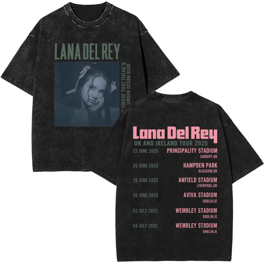 Washed Vintage WashedLana Del Rey Tour Tshirt Men Women Hip Hop Fashion Pop Music Tshirts Unisex Casual Cotton T Shirts