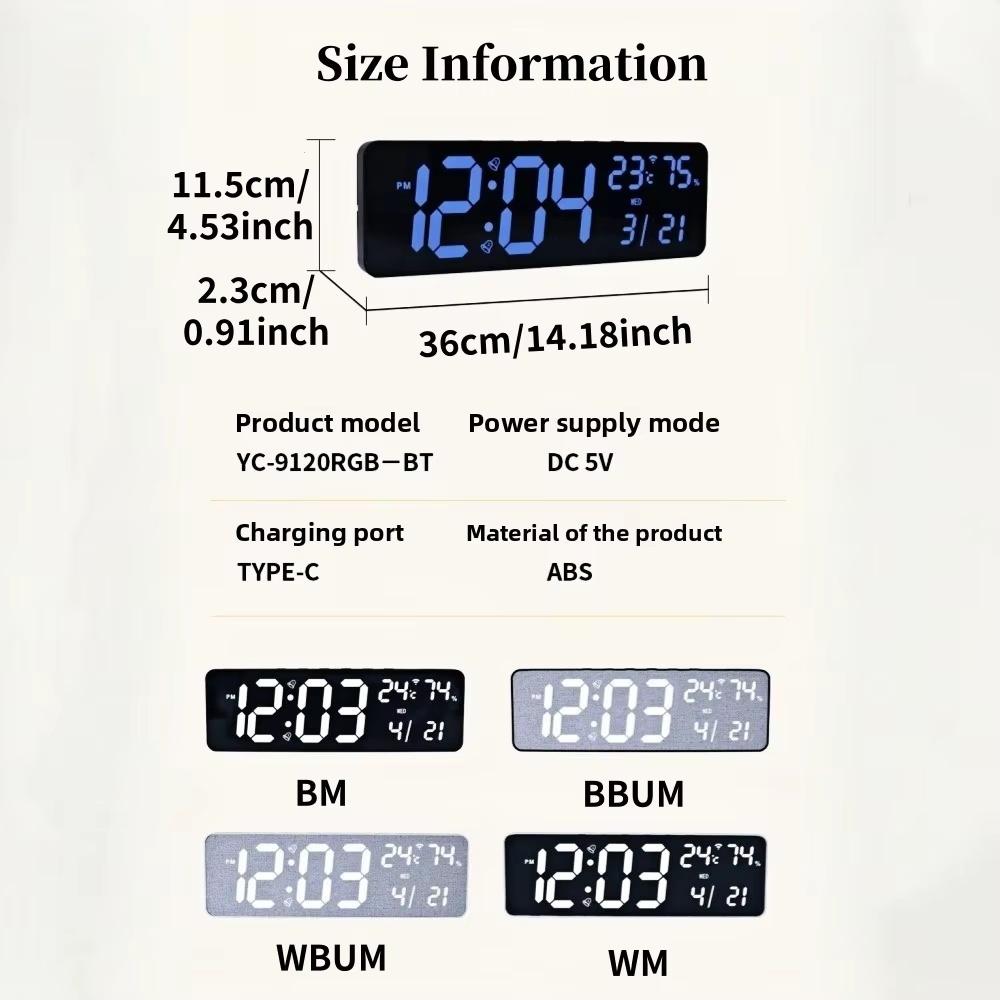 36*11.5*2.3см Большие RGB Цифровые Настенные Часы ТЕМП Влажность Дата Неделя Таймер Обратный Отсчет 12/24Ч Синхронизация Времени по Bluetooth Светодиодные Часы