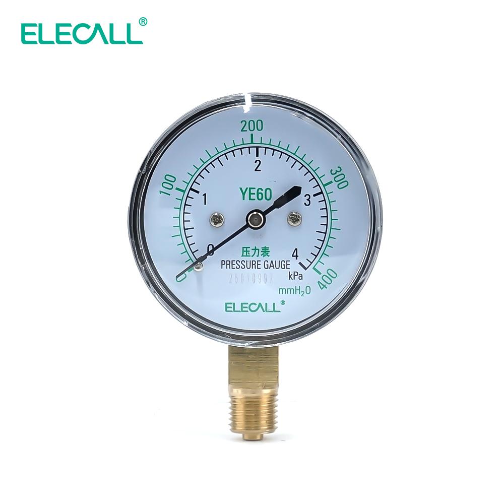 ELECALL High Quality YE-60 KPA Air Diaphragm Pressure Gauge Phosphor Bronze Film Box Pressure Gauge Positive Pressure Meter