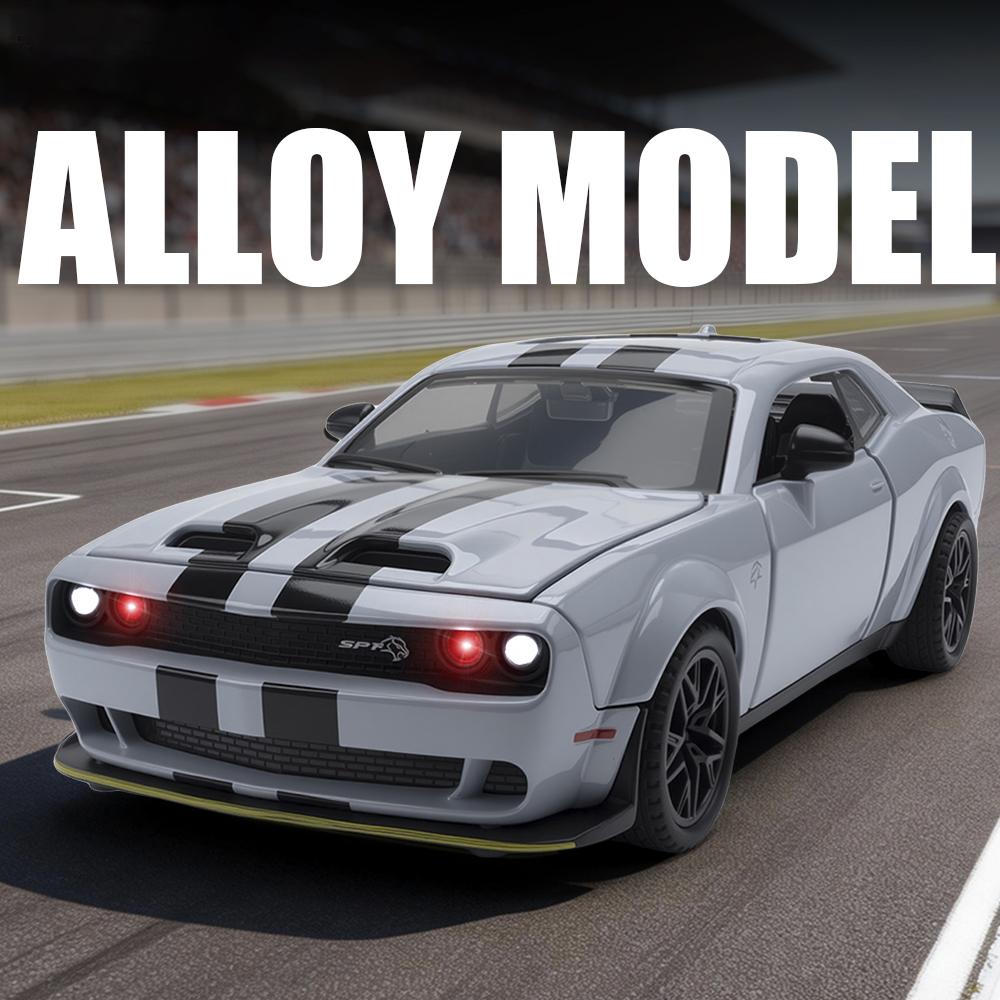Игрушечная машинка Dodge Challenger Hellcat для 1: Масштаб 32 Литые Металлические Машинки Игрушечные Откатные Модели Машинок Hellcat Со Звуком и Светом Hellc