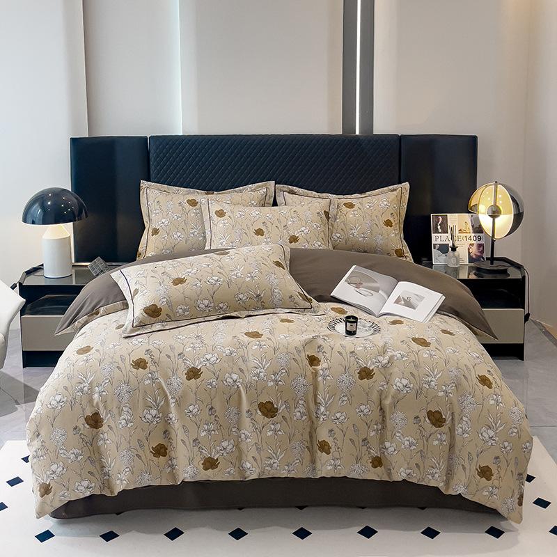 Утолщенный хлопок с начесом, четырехсекционный пододеяльник с цветочным принтом, хлопковое постельное белье с пасторальным принтом, пододеяльник