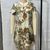 Summer Vacation Elegant Casual Loose Waist Short Dress Women V Neck  A Line Print Vintage Dresses Women Fashion Short Sleeve Beach Sexy Dress 25883