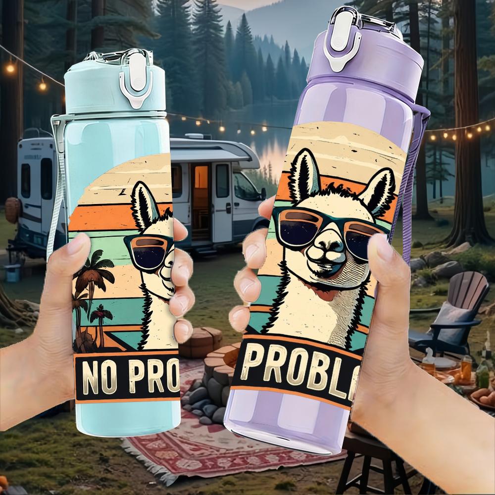 1PC No Prob Llama Vintage Layout 750ml Color Plastic Water Bottle Leakproof Flip Straw Lid For Sports Office Home Use