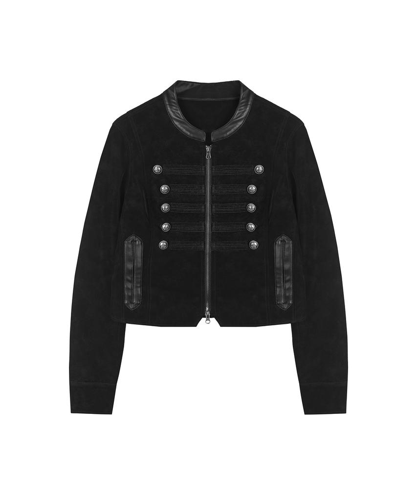 SECONDMONO Укороченная куртка Наполеон из искусственной замши [Черный]_Sewjk004Black