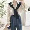 Women Shirt Lapel Long Sleeve Vertical Stripe Print Fake Two Pieces Shirt Tops Regular Fit French Style Shirt