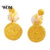 Lightweight Ear Accessories 1 Pair Raffia Flower Earrings for Women, Handmade Boho Rattan Soft Color Travel Round Drop Dangle Earrings, Woven