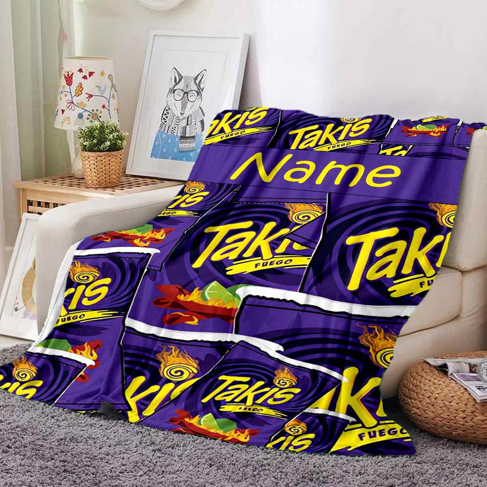 Custom Name Takis Fuego Theme Printed Blanket - Perfect for Couch, Bed, Travel & Outdoor Use | Machine Washable, Cozy & Durable.