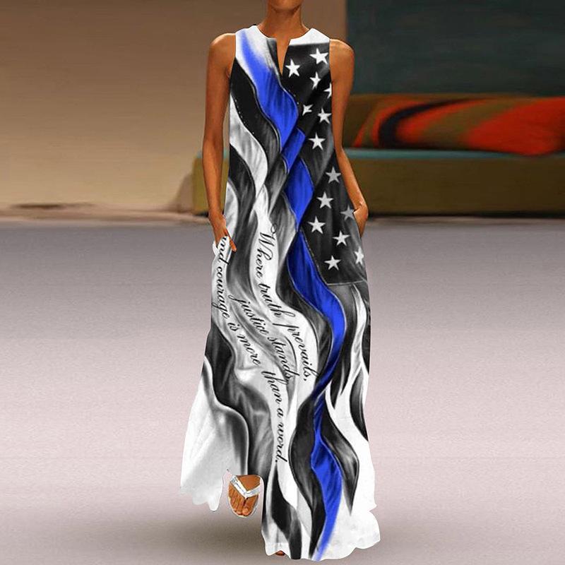 Женская мода лето весна цветочный принт без рукавов V-образный вырез свободные повседневные платья