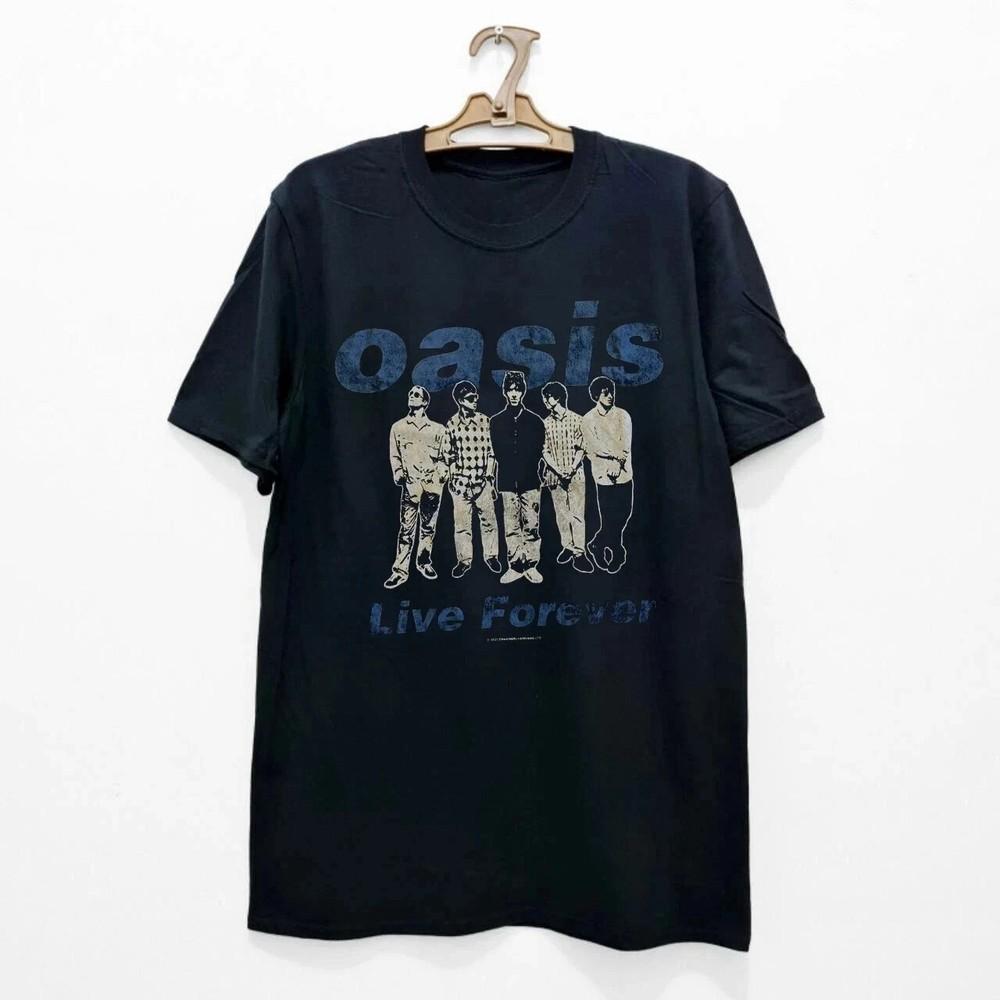 Футболка Oasis Live Forever Винтажный Стиль Черный Хлопок Унисекс Репринт S-4XL Унисекс Футболка